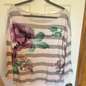Chelsea Violet Striped Floral Womens Flowy Lightweight Top